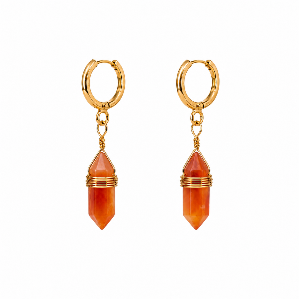 Boucles d’oreilles pendantes en Cornaline naturelle en forme pointe sur acier inoxydable
