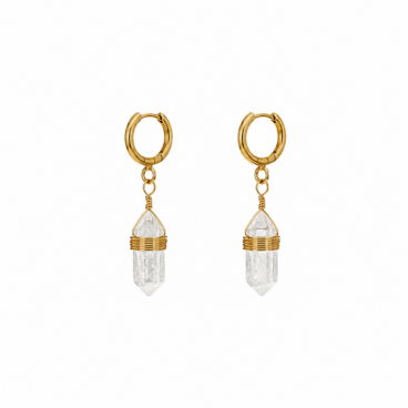 Boucles d’oreilles pendantes en Cristal de roche naturel en forme pointe sur acier inoxydable
