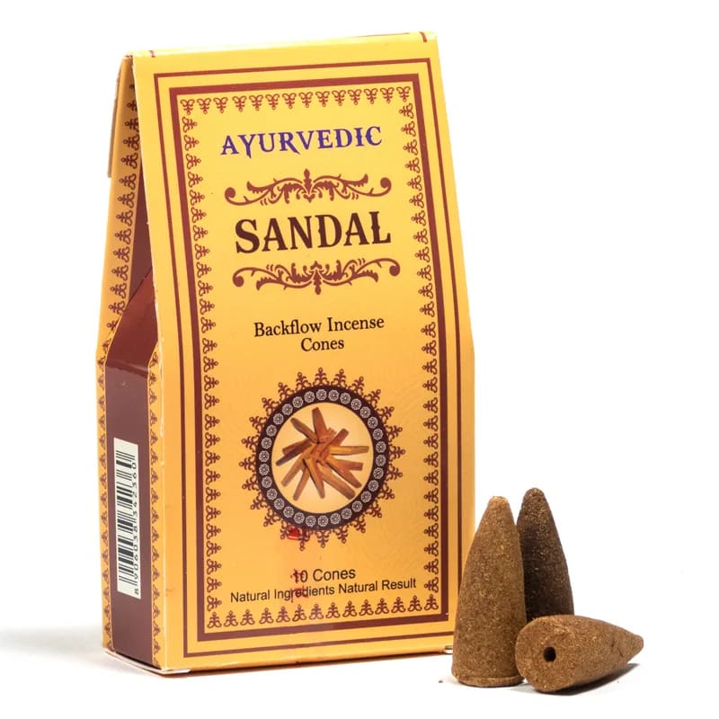 Cônes d’encens backflow ayurvédiques au Santal – boîte de 10