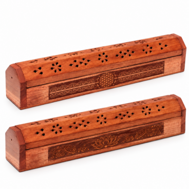 Porte-encens en bois d’Acacia Fleur de Vie et Lotus pour bâtons et cônes