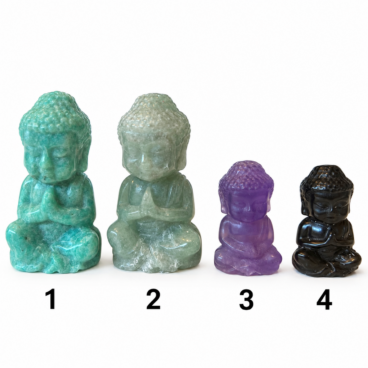 Statuettes Bouddha en Amazonite Aventurine verte Améthyste et Tourmaline noire